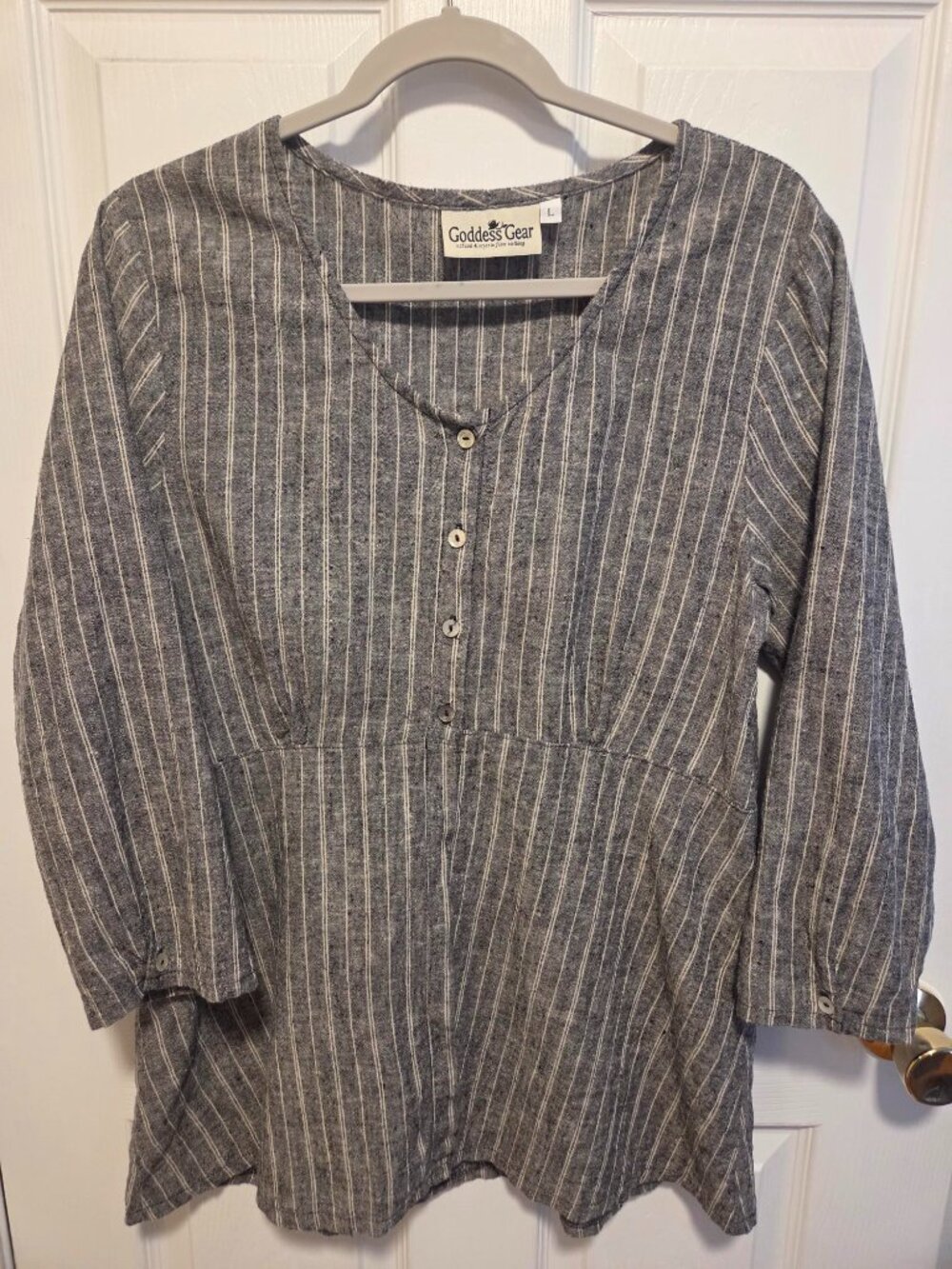 Goddess Gear Organic Linen Lightweight Charcoal Pinstriped Jacket/Shirt SZ XL